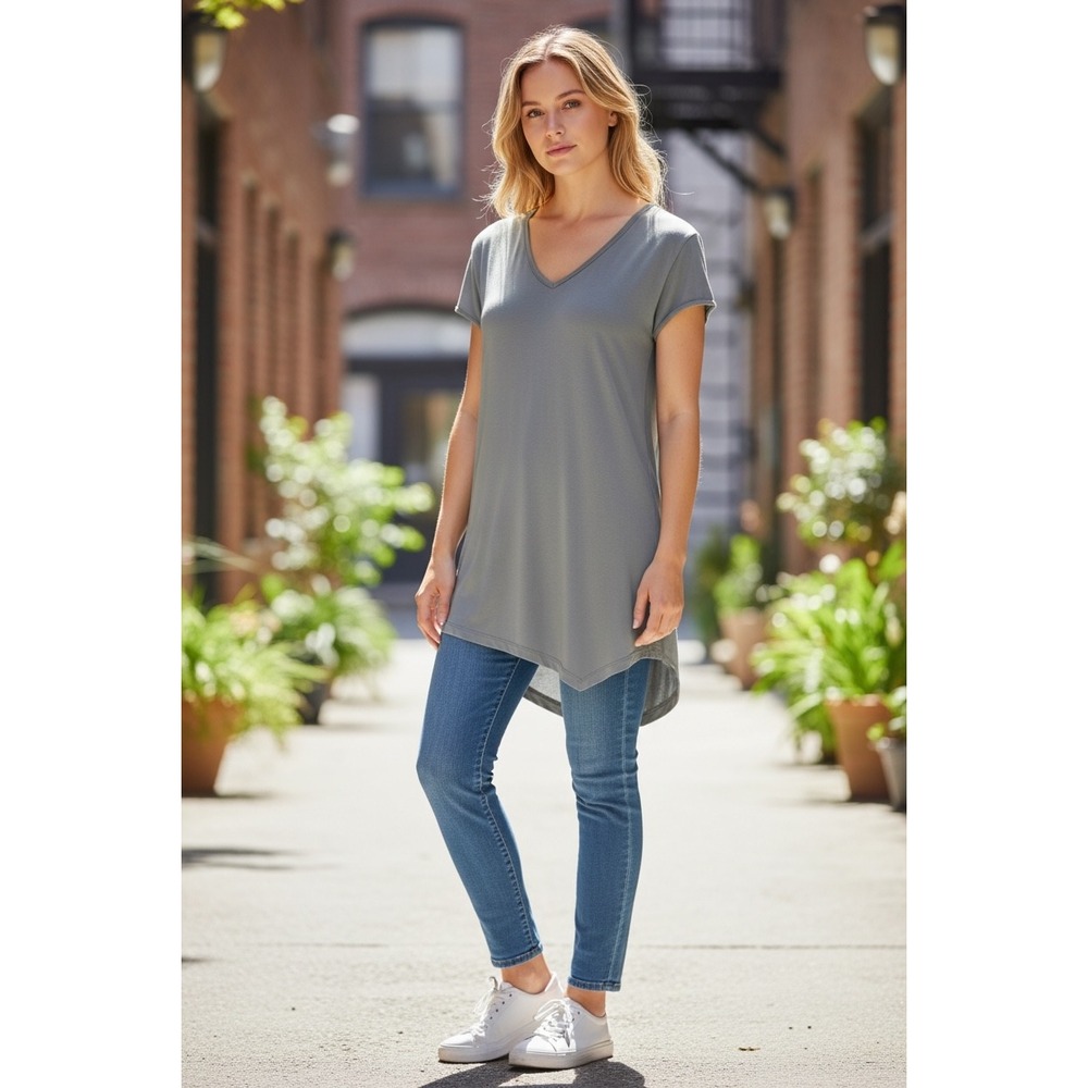 Universal Standard Genevette Cap Sleeve V Neck Tunic Top Goblin Blue XS NWT